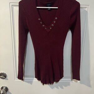 Rue21 Maroon Lace-Up Long Sleeve Top